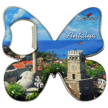 Toptan Antalya Temalı Myros Metal Kelebek Açacak Magnet 70x70 mm - 5