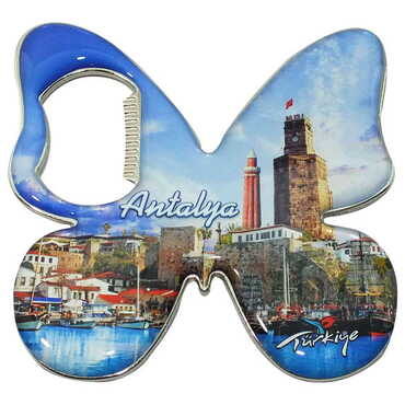 Toptan Antalya Temalı Myros Metal Kelebek Açacak Magnet 70x70 mm - 6