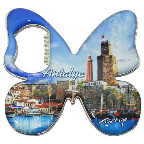 Toptan Antalya Temalı Myros Metal Kelebek Açacak Magnet 70x70 mm - 6