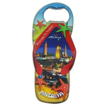 Antalya Themed Slipper Shaped Metal Magnetic Bottle Opener 110x45 mm - 4