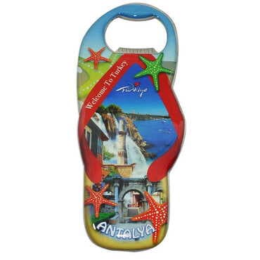 Antalya Themed Slipper Shaped Metal Magnetic Bottle Opener 110x45 mm - 7