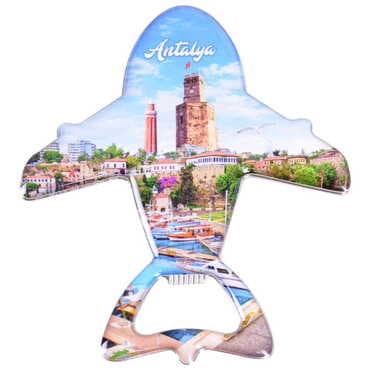 Antalya Themed Plane Shaped Metal Magnetic Bottle Opener 105x89 mm - 5
