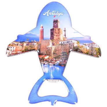 Antalya Themed Plane Shaped Metal Magnetic Bottle Opener 105x89 mm - 6
