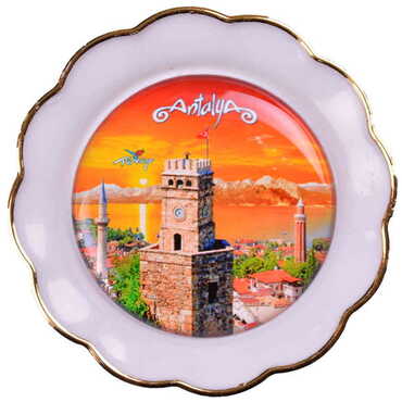 Antalya Themed Epoxy Dome Plate Shaped Souvenir Fridge Magnet 73 mm - 4