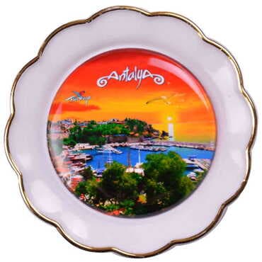 Antalya Themed Epoxy Dome Plate Shaped Souvenir Fridge Magnet 73 mm - 6