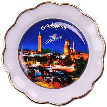 Antalya Themed Epoxy Dome Plate Shaped Souvenir Fridge Magnet 73 mm - 8