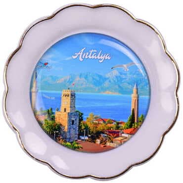 Antalya Themed Epoxy Dome Plate Shaped Souvenir Fridge Magnet 73 mm - 10