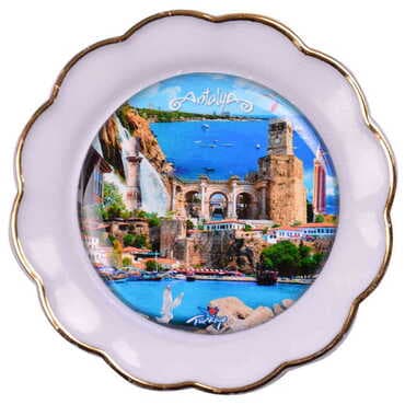 Antalya Themed Epoxy Dome Plate Shaped Souvenir Fridge Magnet 73 mm - 12