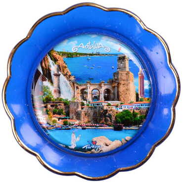 Antalya Themed Epoxy Dome Plate Shaped Souvenir Fridge Magnet 73 mm - 13