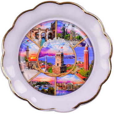 Antalya Themed Epoxy Dome Plate Shaped Souvenir Fridge Magnet 73 mm - 16