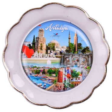Antalya Themed Epoxy Dome Plate Shaped Souvenir Fridge Magnet 73 mm - 18