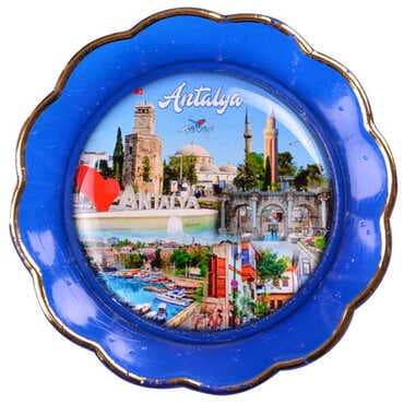 Antalya Themed Epoxy Dome Plate Shaped Souvenir Fridge Magnet 73 mm - 19
