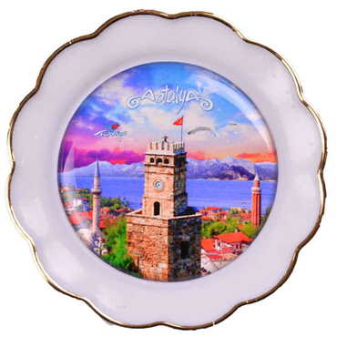 Antalya Themed Epoxy Dome Plate Shaped Souvenir Fridge Magnet 73 mm - 23