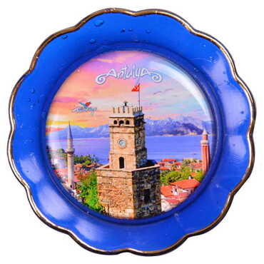 Antalya Themed Epoxy Dome Plate Shaped Souvenir Fridge Magnet 73 mm - 24