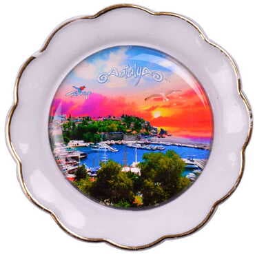 Antalya Themed Epoxy Dome Plate Shaped Souvenir Fridge Magnet 73 mm - 25