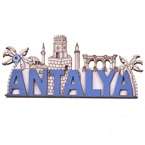 Toptan Antalya Temalı Myros Yazı Ahşap Magnet - 6