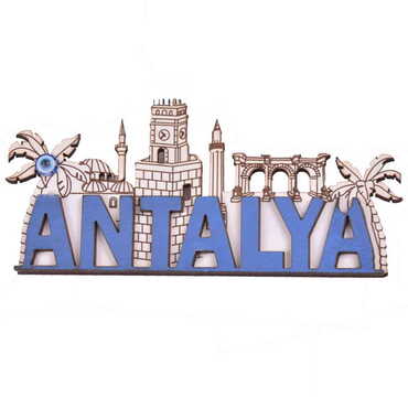 Toptan Antalya Temalı Myros Yazı Ahşap Magnet - 6