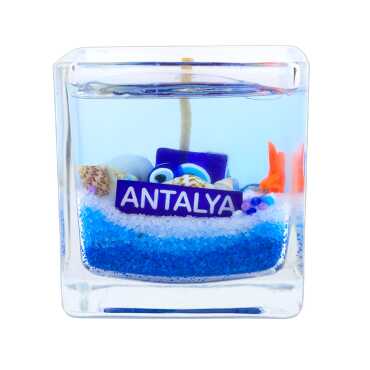 Antalya Temalı Orta Boy Kare Cam Bardak Jel Mum - Myros