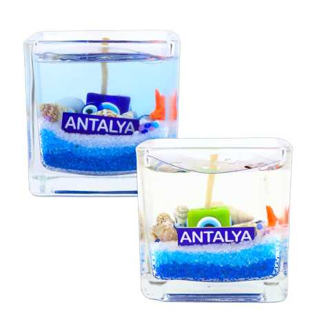 Antalya Temalı Orta Boy Kare Cam Bardak Jel Mum - 2