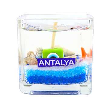 Antalya Temalı Orta Boy Kare Cam Bardak Jel Mum - 4