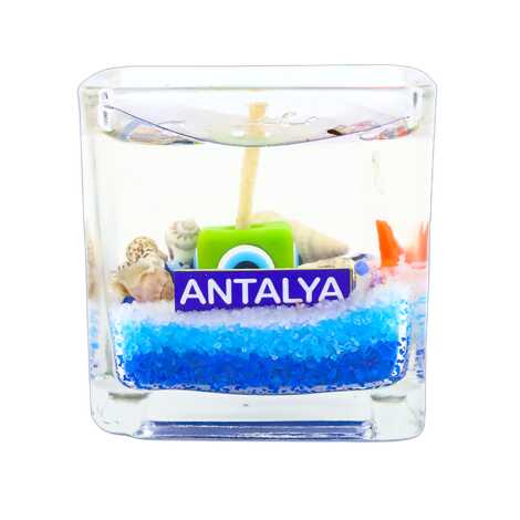Antalya Temalı Orta Boy Kare Cam Bardak Jel Mum - 4