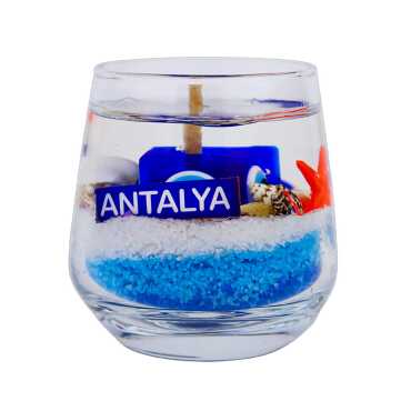 Antalya Temalı Orta Boy Yuvarlak Cam Bardak Jel Mum - Myros