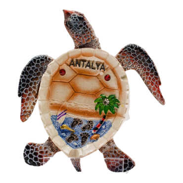 Antalya Themed Mother of Pearl Stone Studded Large Polyester Turtle Ashtray 13.5x12 cm