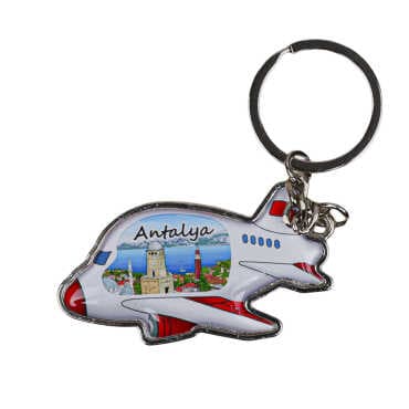 Antalya Themed Airplane Shaped Metal Keychain