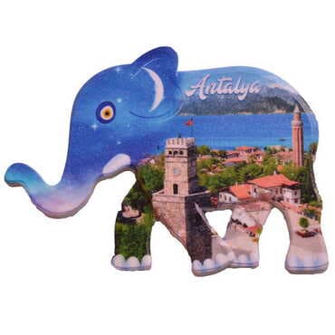 Antalya Themed Customised UV Printed Plastic Base Elephant Shaped Fridge Magnet 86x62 mm - 6
