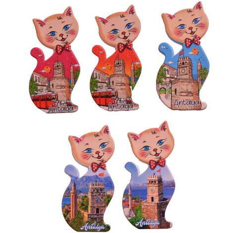 Toptan Antalya Temalı Uv Baskılı Kedi Şekilli Magnet 43x87 mm - 3