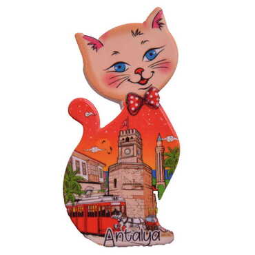 Toptan Antalya Temalı Uv Baskılı Kedi Şekilli Magnet 43x87 mm - 5