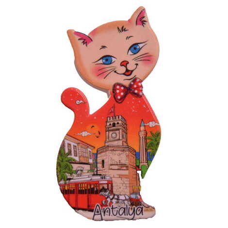 Toptan Antalya Temalı Uv Baskılı Kedi Şekilli Magnet 43x87 mm - 5