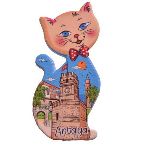 Toptan Antalya Temalı Uv Baskılı Kedi Şekilli Magnet 43x87 mm - 6
