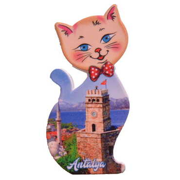 Toptan Antalya Temalı Uv Baskılı Kedi Şekilli Magnet 43x87 mm - 7