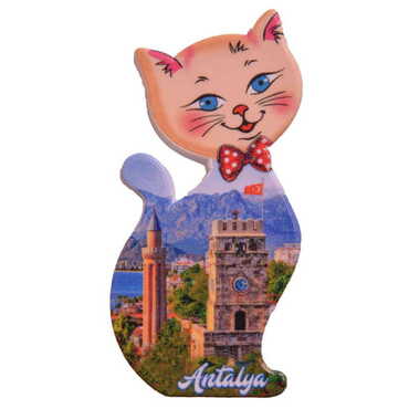 Toptan Antalya Temalı Uv Baskılı Kedi Şekilli Magnet 43x87 mm - 8