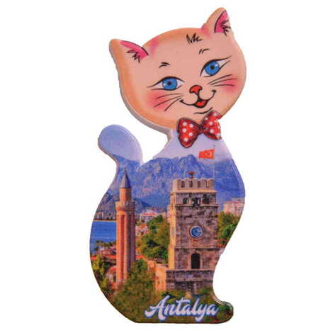 Toptan Antalya Temalı Uv Baskılı Kedi Şekilli Magnet 43x87 mm - 8
