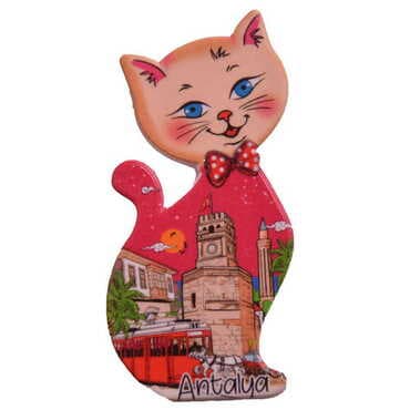 Antalya Themed Customised UV Printed Plastic Base Cat Shaped Fridge Magnet 43x87 mm - 4