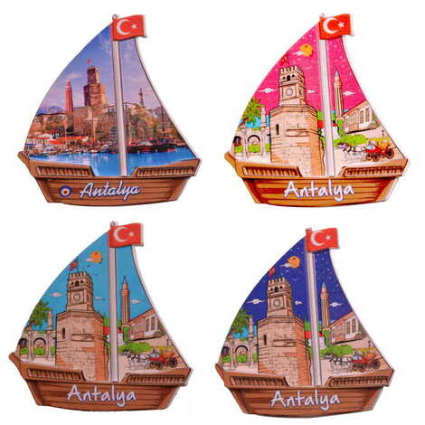 Toptan Antalya Temalı Uv Baskılı Yelken Şekilli Magnet 77x80 mm - 3