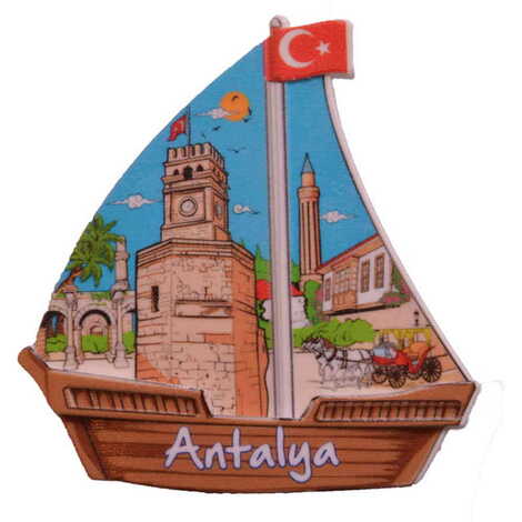 Toptan Antalya Temalı Uv Baskılı Yelken Şekilli Magnet 77x80 mm - 4