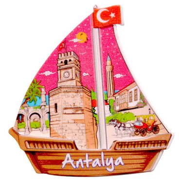 Toptan Antalya Temalı Uv Baskılı Yelken Şekilli Magnet 77x80 mm - 5