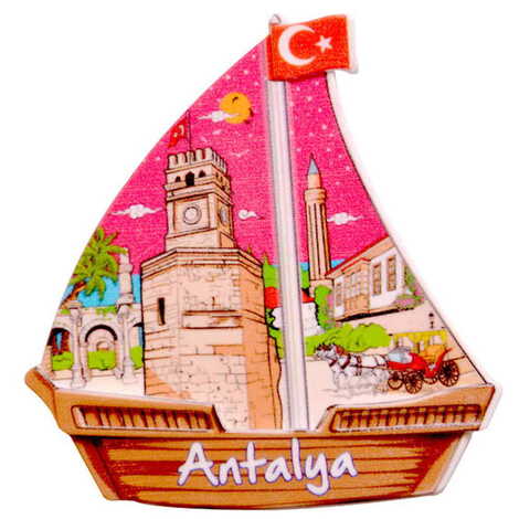 Toptan Antalya Temalı Uv Baskılı Yelken Şekilli Magnet 77x80 mm - 5