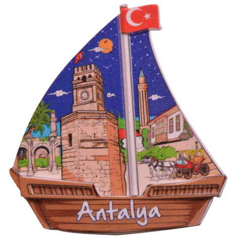 Toptan Antalya Temalı Uv Baskılı Yelken Şekilli Magnet 77x80 mm - 7