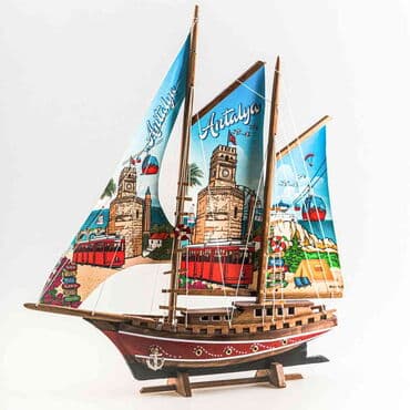 Antalya Themed Sailboat Wooden Desktop Decor Large