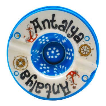 Antalya Themed Traditional Ceramic Lidded Small Ashtray 110 mm - Standart - 4