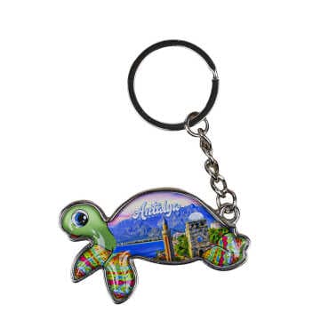 Antalya Themed Floating Turtle Shaped Metal Keychain