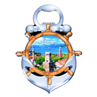 Myros - Antalya Themed Anchor Shaped Metal Magnetic Bottle Opener 105x72 mm