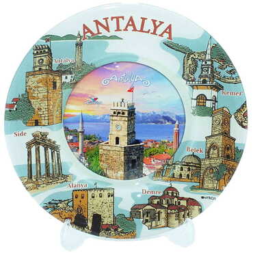 Antalya Themed Bespoke Printed Glass Plate 18 Cm - Thumbnail