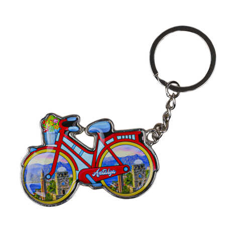Antalya Themed Bicycle Shaped Metal Keychain - 1
