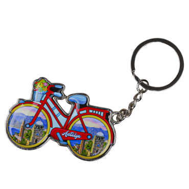 Antalya Themed Bicycle Shaped Metal Keychain - 5