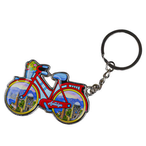 Antalya Themed Bicycle Shaped Metal Keychain - 5